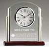 WOD-10-GC Glass Clock with Chrome trim & Wooden Base
